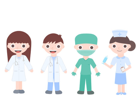 Set of doctor and nurse in clinic or hospital.Frontline heroes.A medical staff.Medicine.National Doctors Day.People character.Flat design.Cartoon vector illustration.Sign, symbol, icon or logo.