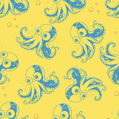 Octopus for children. Pattern. Underwater world. Vector isolated illustrations for children's design, packaging.