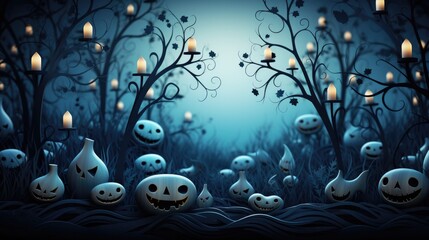Illustration of Halloween days and pumpkins In the spooky night, Halloween Backdrop, Generative AI