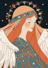 beautiful folkloric image of a christmas angel, suitable for a christmas greeting card - ai-generated