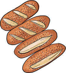 baguette bread watercolor painting.