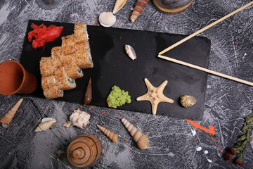 seashells on the wooden background
