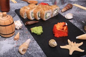 sushi rolls with salmon