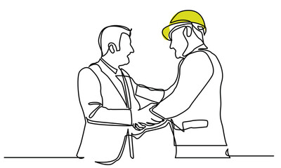 continuous line drawing of civil engineer building Construction. civil engineer giving instruction to builders on Building architecture business concepts.