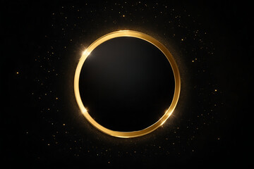 Golden circle frame on black background