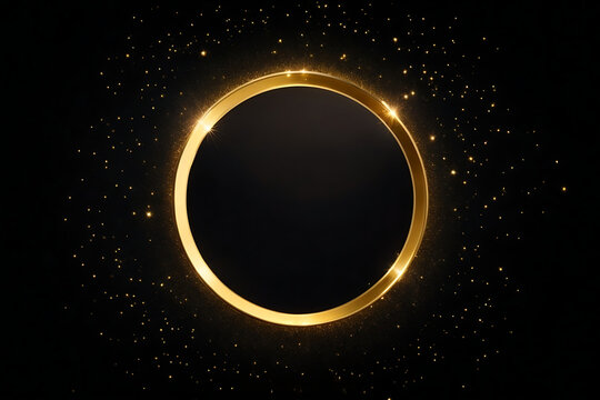 Golden circle frame on black background