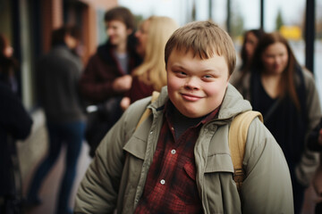 High school life, a student with Down syndrome learning with friends