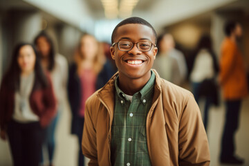 Fototapeta premium Learning together, an African American student with Down syndrome in a diverse class