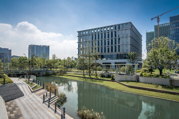 Modern business building next to the creek