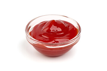 Bowl of tomato sauce, isolated on white background.