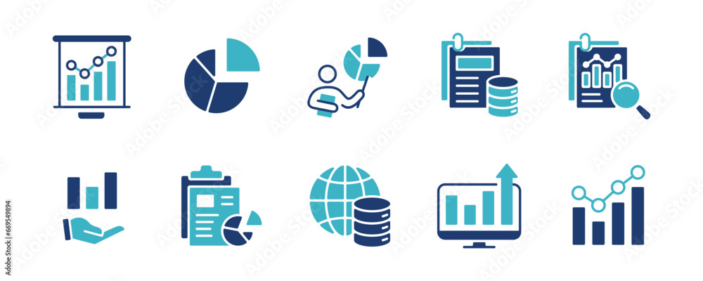 Poster set of business growth diagram monitoring data analysis icon vector infographic statistic chart symbol illustration