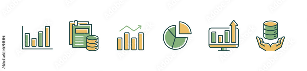 Poster set of diagram chart presentation business growth data statistic icon vector management marketing fi