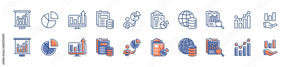 Poster diagram analysis data chart icon set business management statistic performance monitoring vector illustration marketing report design symbol