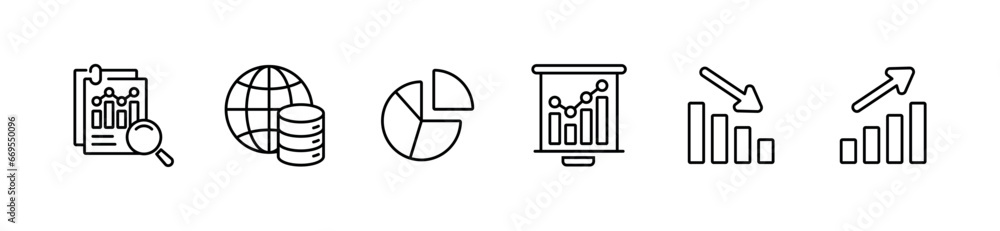Poster business data analysis chart line icon set database diagram statistic presentation graph vector illustration for web and app