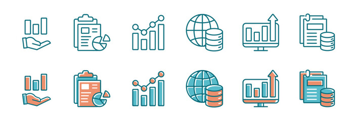 set of diagram data statistic chart icon vector business finance management report analysis graph symbol illustration