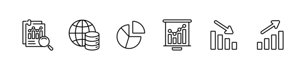 business data analysis chart line icon set database diagram statistic presentation graph vector illustration for web and app