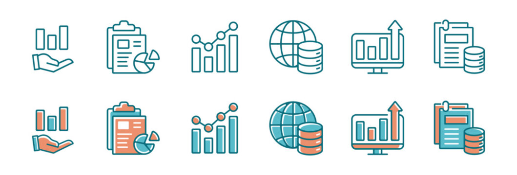 set of diagram data statistic chart icon vector business finance management report analysis graph symbol illustration