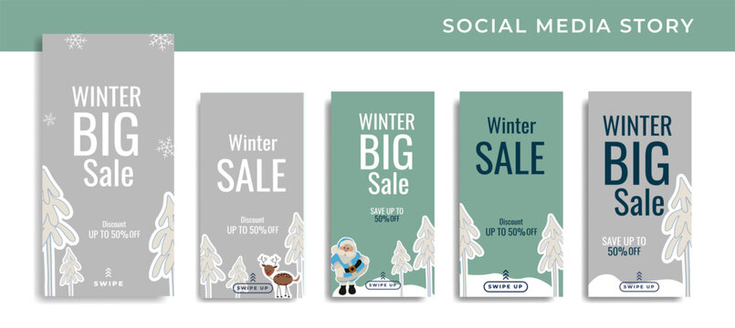Set 5 of Social Media Networks Stories winter sale Banner Background, Mobile App, Poster, Flyer, Coupon,Smartphone Advertisement  Template Story,Liquid Abstract Modern. editable template eps 10 vector