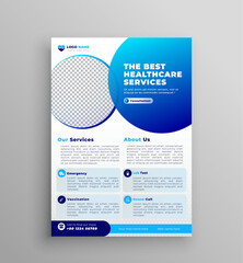 Medical Healthcare Business Flyer Template with blue and dark blue color Design.