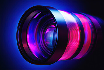 Fototapeta na wymiar Camera lens close-up in neon colors