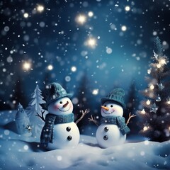 Winter Background with Snowmens