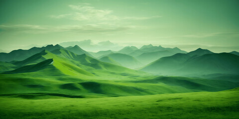 Landscape with mountains. Green landscape wallpaper, with hills and mountains, with more textual space.