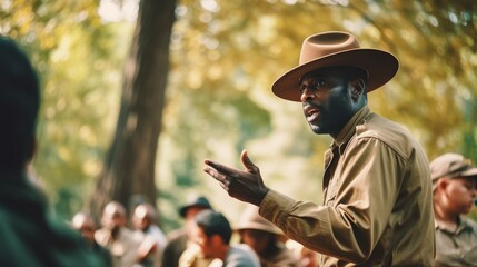 Park Ranger Educating Visitors About the Natural Beauty and History of a National Park