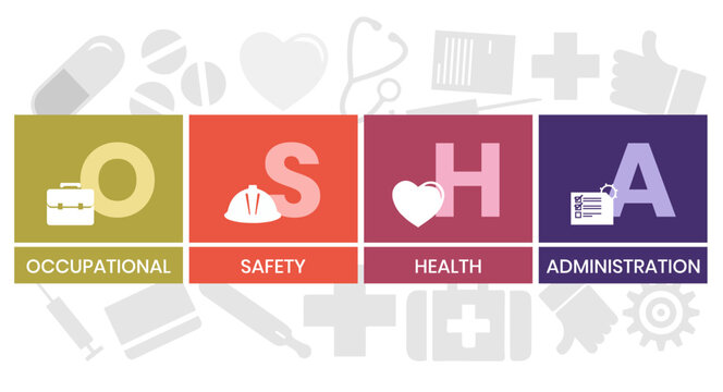 Vector website design template . OSHA - Occupational Safety and Health Administration. acronym medical concept. illustration for website banner, marketing materials, business presentation