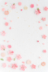 Obraz na płótnie Canvas つまみ細工の桜と水引細工のフレーム｜縦構図
