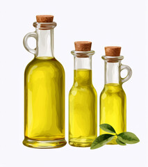 Glass bottle of olive oil with olives. A drop of olive oil in close-up. Isolated on a white background. Olive oil production