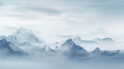 Fototapeta na wymiar A snow-capped mountain range shrouded in mist
