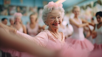 Senior Lady Participating in Joyful Ballet Class