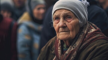 Wise Old Woman Paying Respects at Memorial