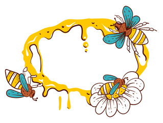 Honey bee frame border hive concept. Vector flat graphic design illustration
