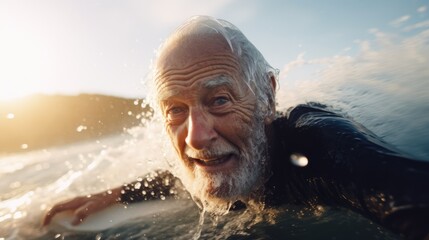 Thrill of the Ocean: Elderly Man Achieving Lifelong Dream of Surfing