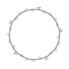 Abstract Black Simple Line Round Circle With Leaf Leaves Frame Flowers Doodle Outline Element Vector Design Style Sketch Isolated Illustration For Wedding And Banner