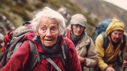 Elderly Woman Defying Limits on Challenging Mountain Trail