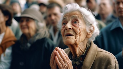 Proud Elderly Woman Watching Grandchildren Perform at Community Event