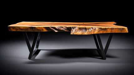 Wooden table isolated on black background.