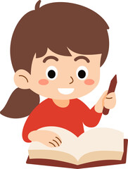 The happy girl is relaxing and enjoying reading books to study and gain knowledge.