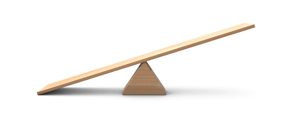 Wooden Seesaw 3d with leaning to the ground on transparent background. balancing on seesaw 3d render. 3d illustration