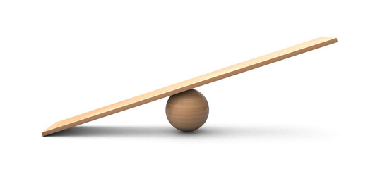 Wooden Seesaw 3d with leaning to the ground on transparent background. Leaning  on seesaw 3d render. 3d illustration