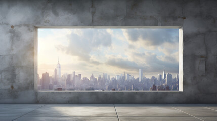 A slate window, with a view of the city skyline