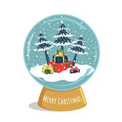 Vector image of a snow globe with gifts.
