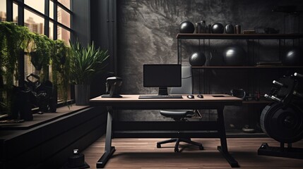 Modern Minimalist Interior with Greenery and Laptop on Desk generated by AI tool 