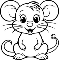 a cartoon, a cute (mouse) coloring page, black and white