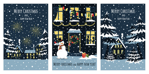 A set of beautiful greeting cards for Christmas and New Year.