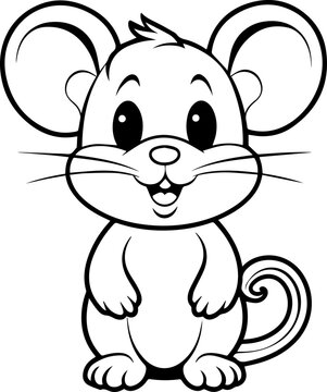 a cartoon, a cute (mouse) coloring page, black and white