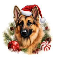 German Shepherd in a Santa Hat for Christmas