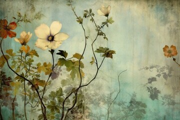 Botanical wall art on vintage background. Generative AI
